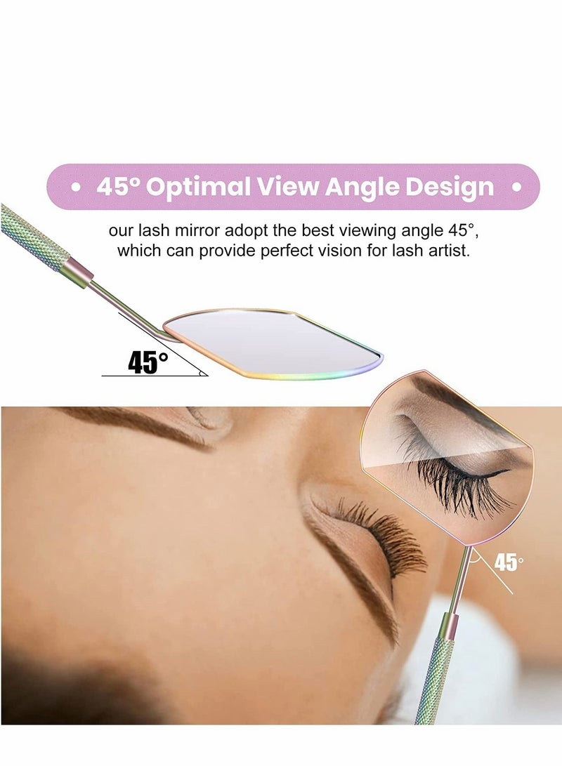 Eyelash Lash Mirror for Extensions Extension, Rainbow Color Large Square Stainless Steel Tools Beautiful (2 Pcs)