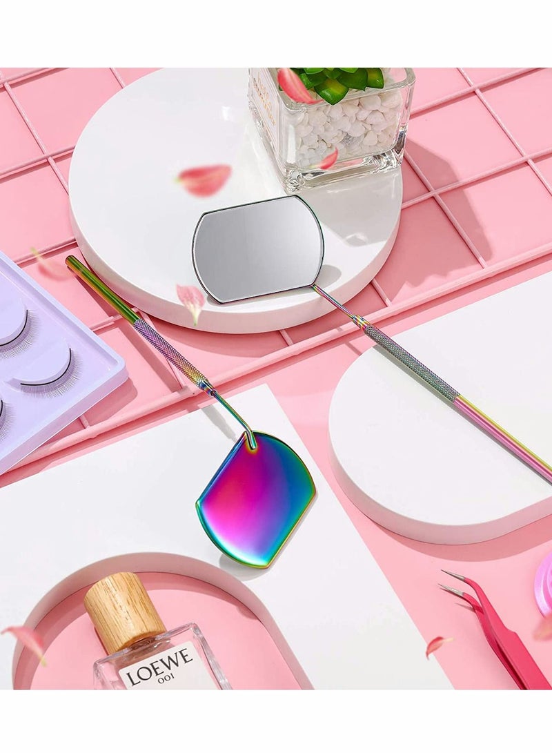 Eyelash Lash Mirror for Extensions Extension, Rainbow Color Large Square Stainless Steel Tools Beautiful (2 Pcs)