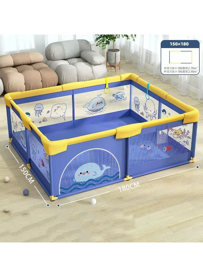 Extra Large 150x180cm Baby Playpen with Play Mat 60 Ocean Balls 2 Plastic Handles and Zip Gate Opening