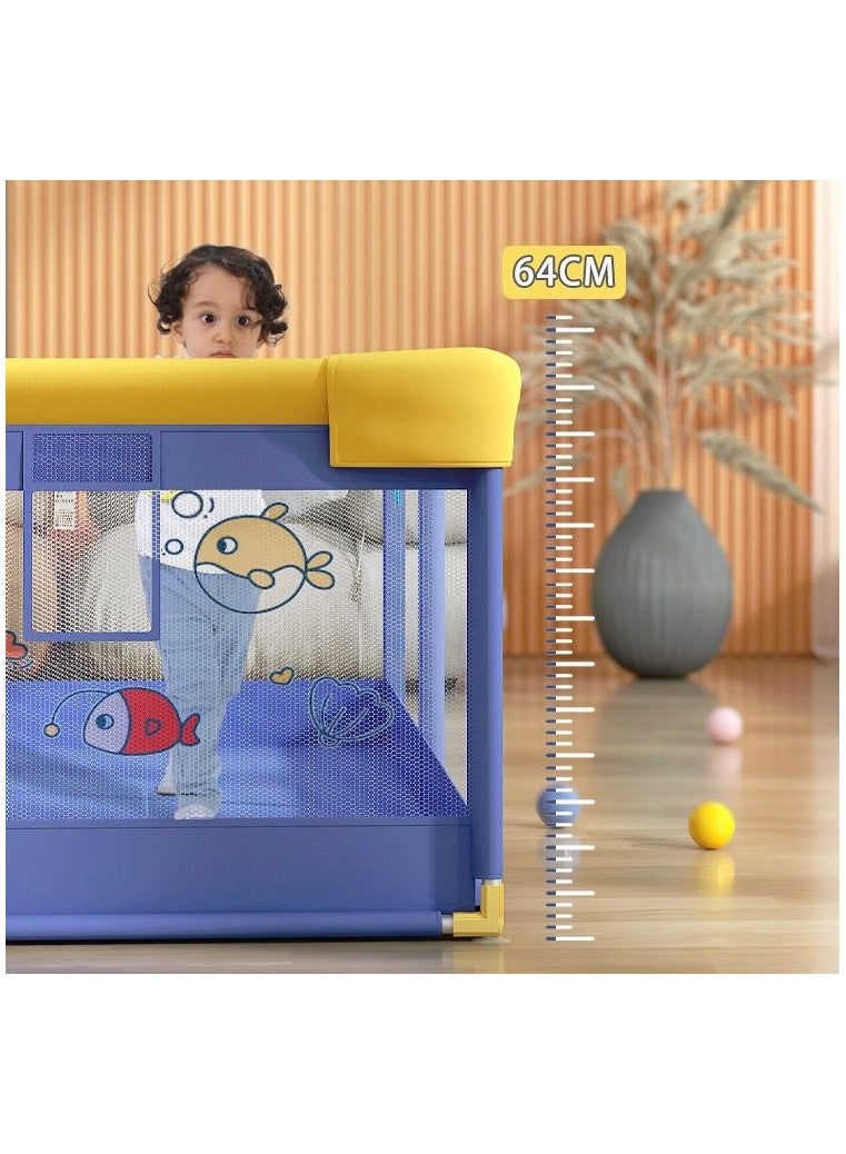 Extra Large 150x180cm Baby Playpen with Play Mat 60 Ocean Balls 2 Plastic Handles and Zip Gate Opening