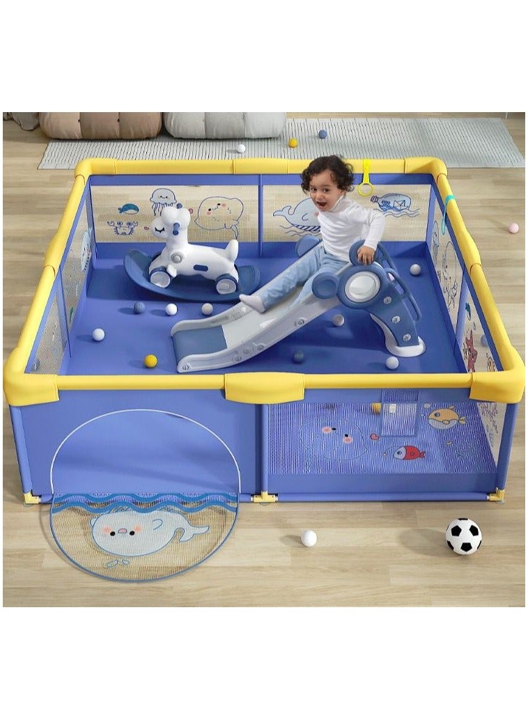 Extra Large 150x180cm Baby Playpen with Play Mat 60 Ocean Balls 2 Plastic Handles and Zip Gate Opening