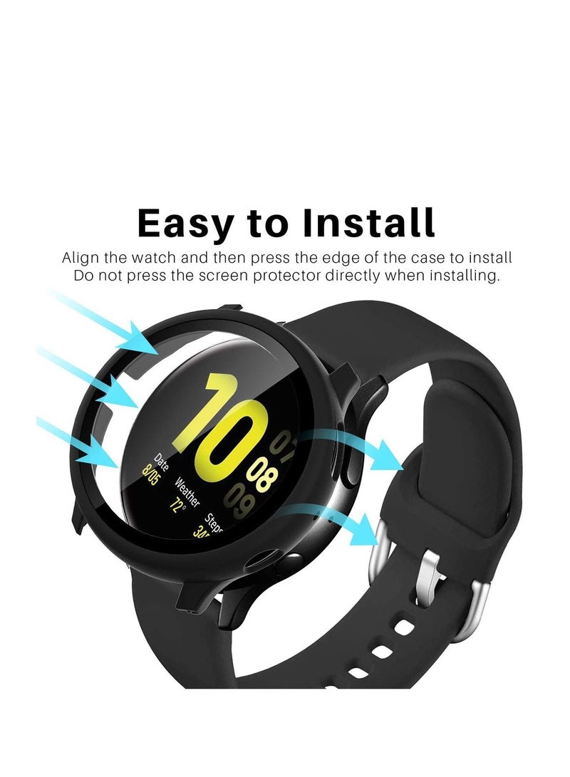 Suitable for Samsung Watch Galaxy Watch Active 2 Watch Protective Case Cover Watch Protective Case, Tempered Glass Case, Screen Protector Cover, Full Around Hard PC Protective Case Black