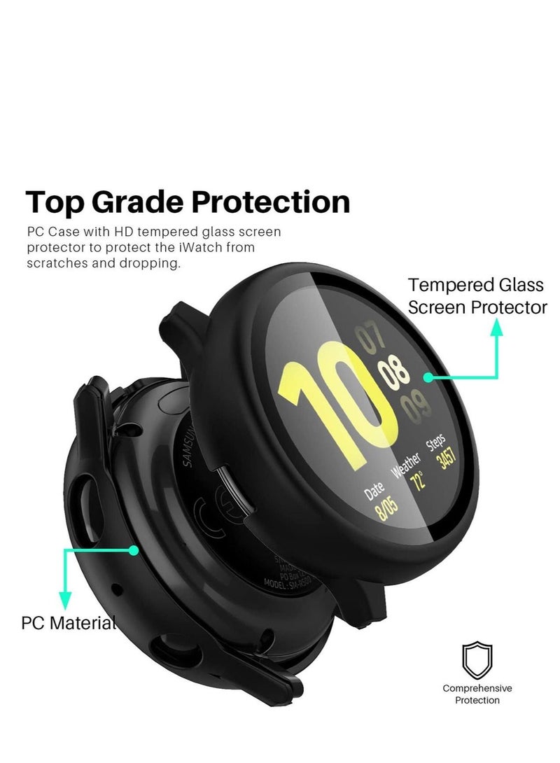 Suitable for Samsung Watch Galaxy Watch Active 2 Watch Protective Case Cover Watch Protective Case, Tempered Glass Case, Screen Protector Cover, Full Around Hard PC Protective Case Black