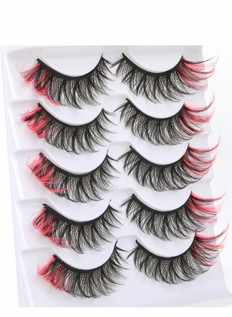 False Eyelashes Cat Eye Look 8D Fluffy Wispy Faux Mink Colored Lashes Handmade Reusable 5 Pairs Dramatic Volume  Eyelash Pack