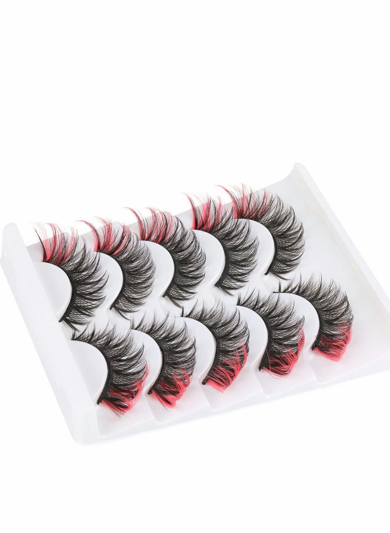 False Eyelashes Cat Eye Look 8D Fluffy Wispy Faux Mink Colored Lashes Handmade Reusable 5 Pairs Dramatic Volume  Eyelash Pack