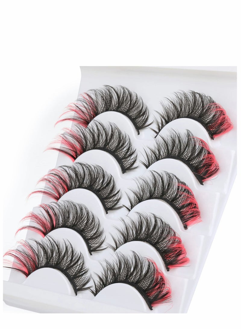 False Eyelashes Cat Eye Look 8D Fluffy Wispy Faux Mink Colored Lashes Handmade Reusable 5 Pairs Dramatic Volume  Eyelash Pack