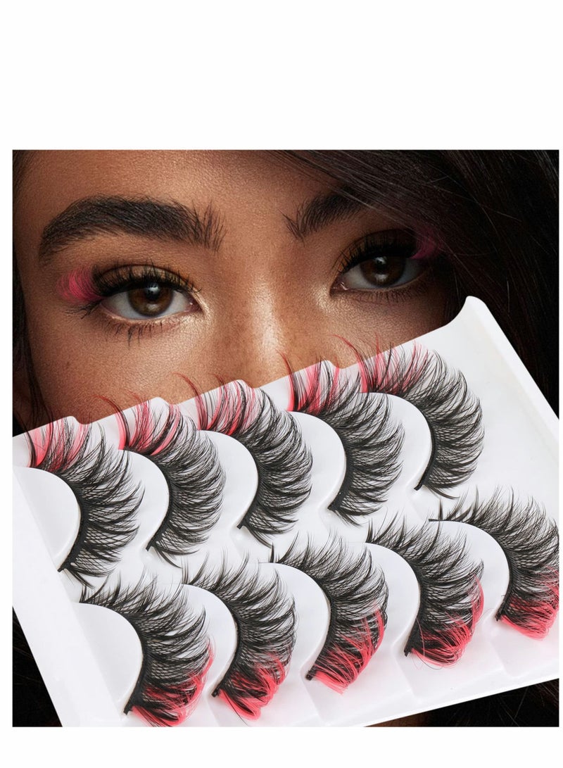 False Eyelashes Cat Eye Look 8D Fluffy Wispy Faux Mink Colored Lashes Handmade Reusable 5 Pairs Dramatic Volume  Eyelash Pack