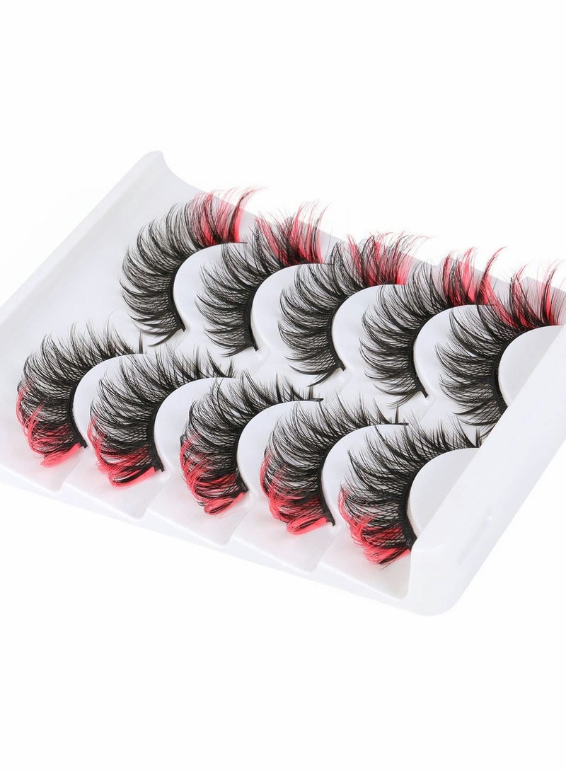 False Eyelashes Cat Eye Look 8D Fluffy Wispy Faux Mink Colored Lashes Handmade Reusable 5 Pairs Dramatic Volume  Eyelash Pack