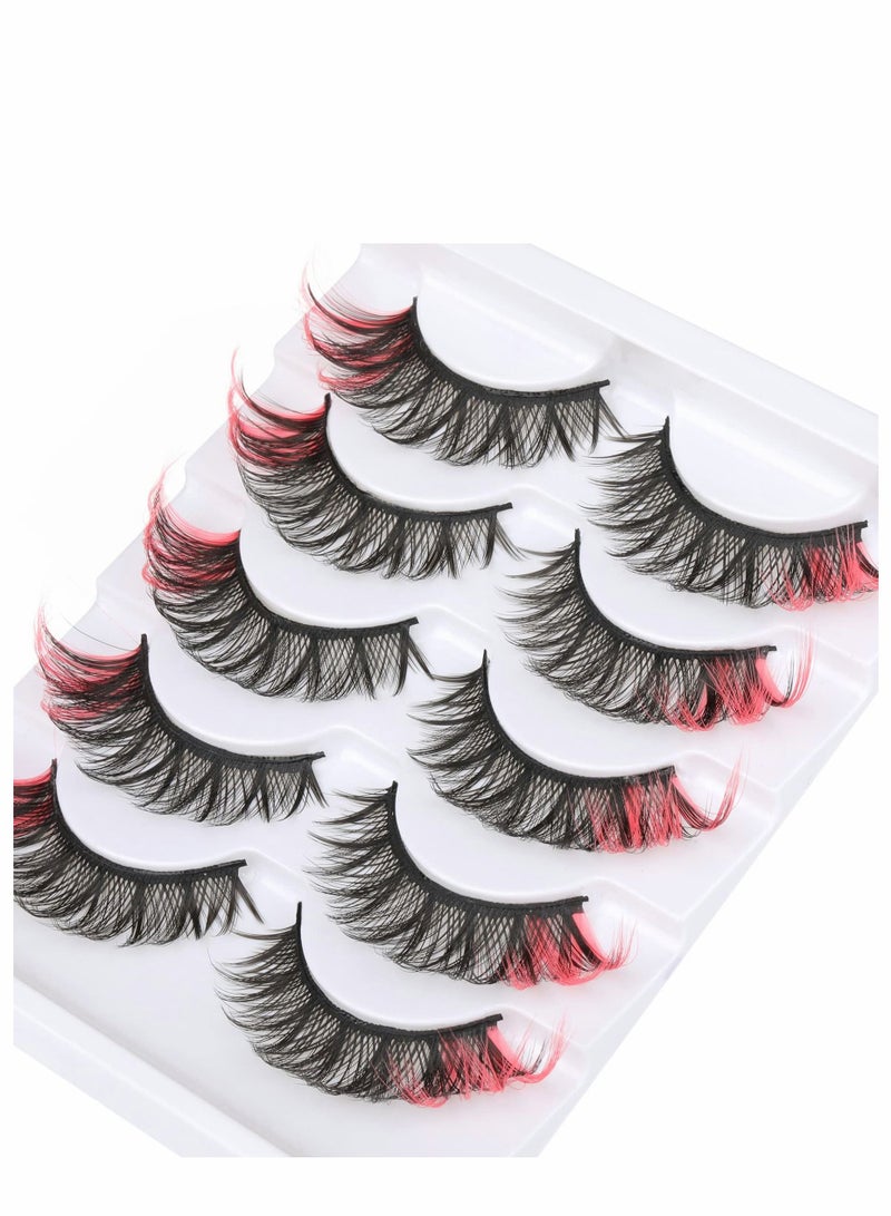 False Eyelashes Cat Eye Look 8D Fluffy Wispy Faux Mink Colored Lashes Handmade Reusable 5 Pairs Dramatic Volume  Eyelash Pack