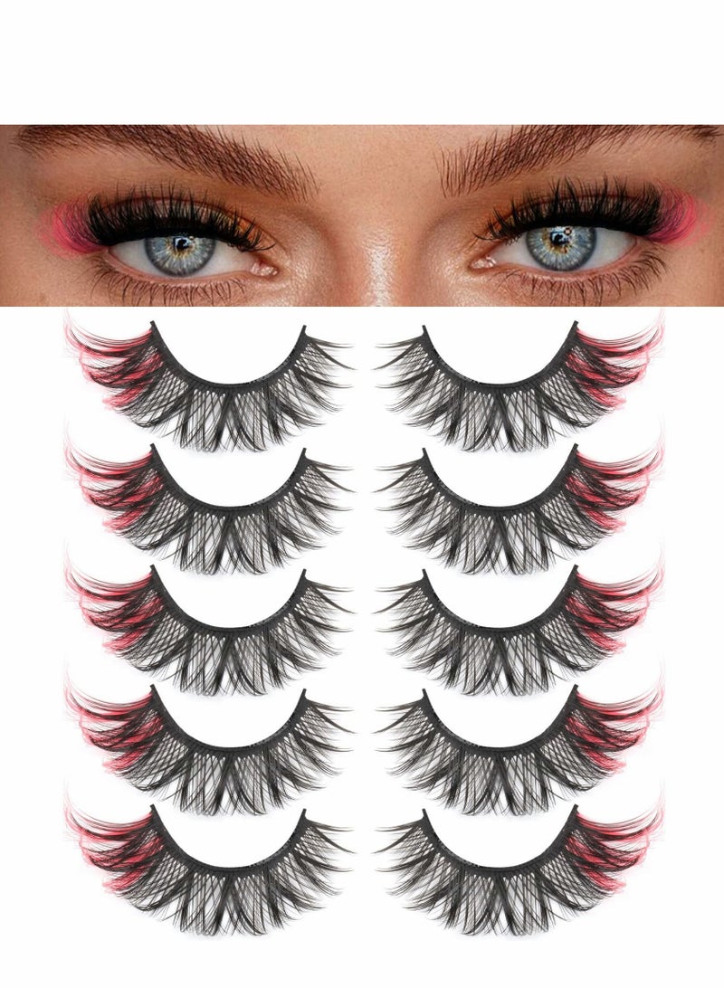 False Eyelashes Cat Eye Look 8D Fluffy Wispy Faux Mink Colored Lashes Handmade Reusable 5 Pairs Dramatic Volume  Eyelash Pack