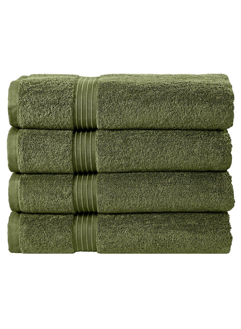 4-Piece 100% Combed Cotton 550 GSM Quick Dry Highly Absorbent Thick Soft Hotel Quality For Bath And Spa Bathroom Towel Set Army Green 70x140cm
