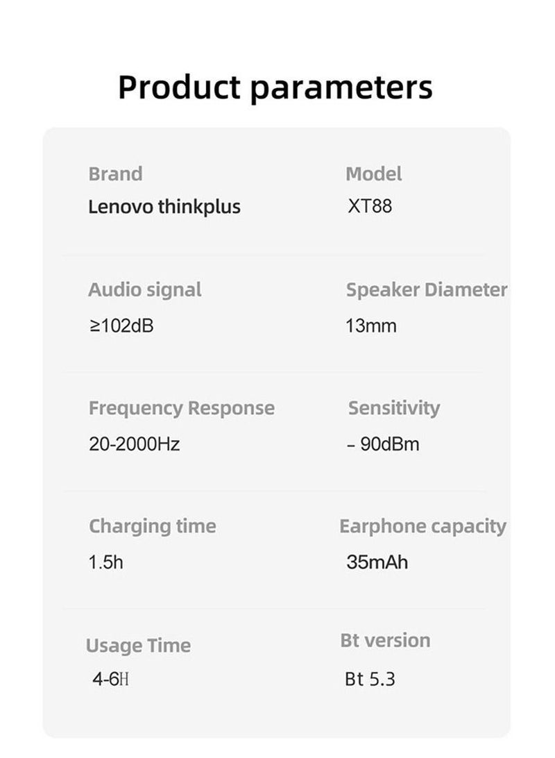 XT88 Wireless HD Call Noise Reduction Touch Control Bluetooth 5.3 Lenovo Earbuds