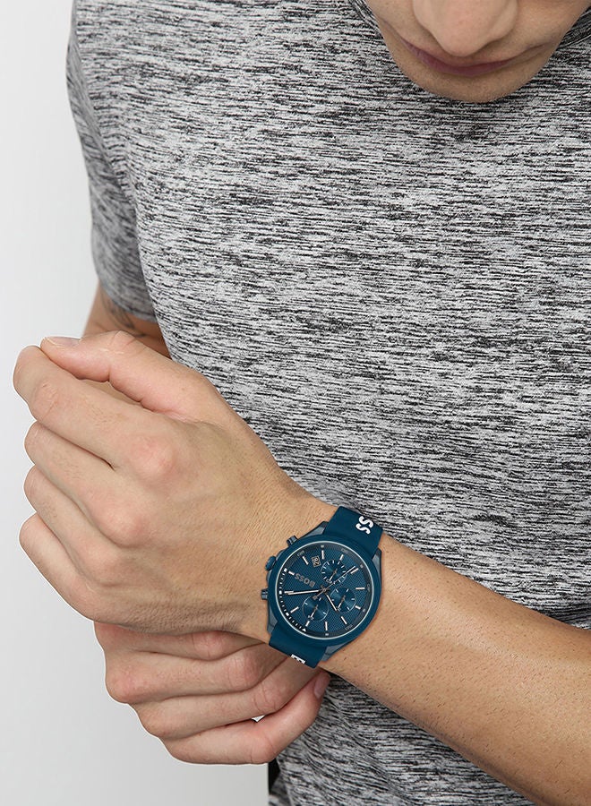 Men Chronograph Round Shape Silicone Wrist Watch 44 mm