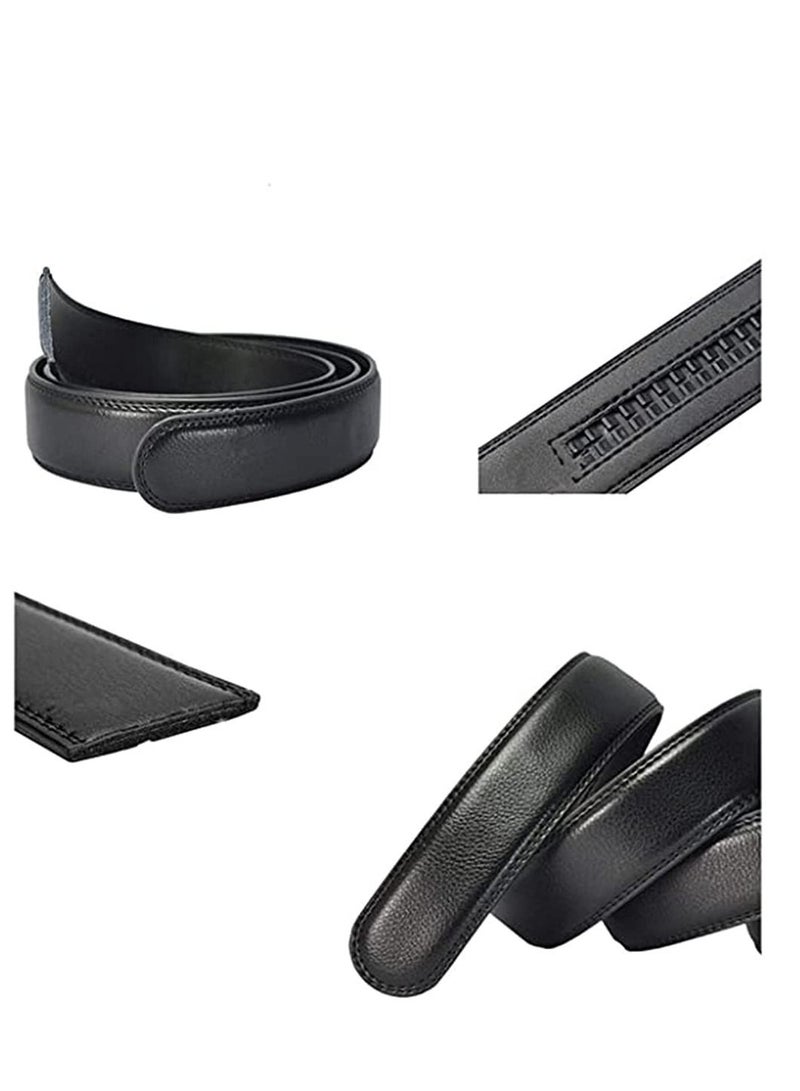 Mens Belt,Genuine Leather Fashion Belt Ratchet Dress Belt with Automatic Buckle, Soft Leather Business Belt Fashion for Casual Dress Jeans Khakis (Silver Buckle, Black)