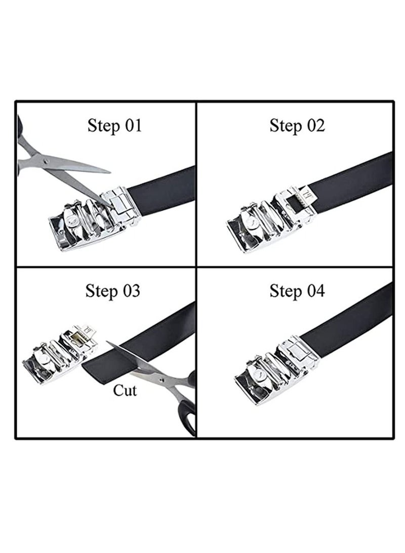 Mens Belt,Genuine Leather Fashion Belt Ratchet Dress Belt with Automatic Buckle, Soft Leather Business Belt Fashion for Casual Dress Jeans Khakis (Silver Buckle, Black)