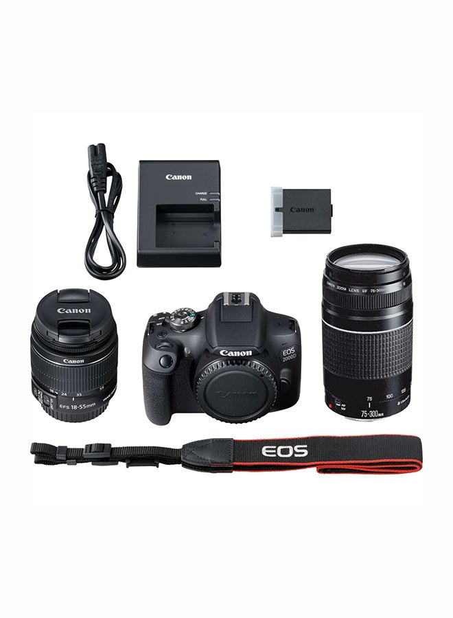 EOS 2000D DSLR Camera With EF-S 18-55mm f/3.5-5.6 IS II Lens + EF 75-300mm f/4-5.6 III USM 24.1MP, Built-In Wi-Fi And NFC