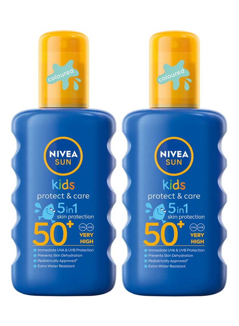 NIVEA SUN Kids Spray, UVA & UVB Sunscreen Protection, Protect & Play Moisturizing, SPF 50+, 2x200ml