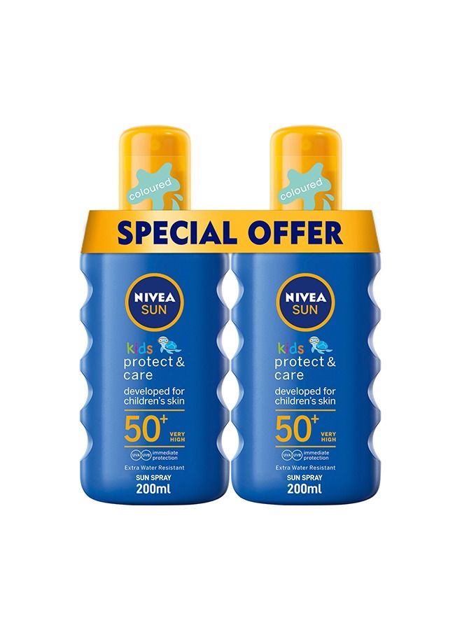 NIVEA SUN Kids Spray, UVA & UVB Sunscreen Protection, Protect & Play Moisturizing, SPF 50+, 2x200ml