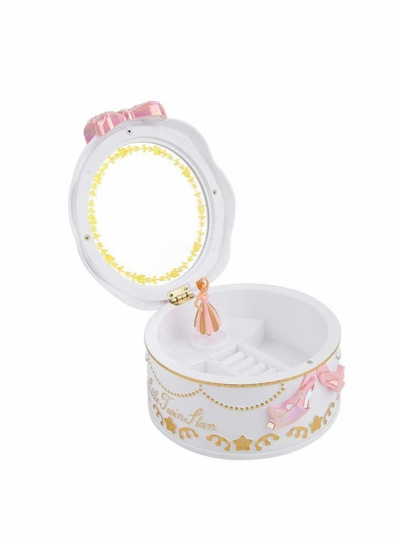 Music Box, Girls Mini Music Box Rotary Ballerina Girl Jewelry Storage Box for Kids Children(white)