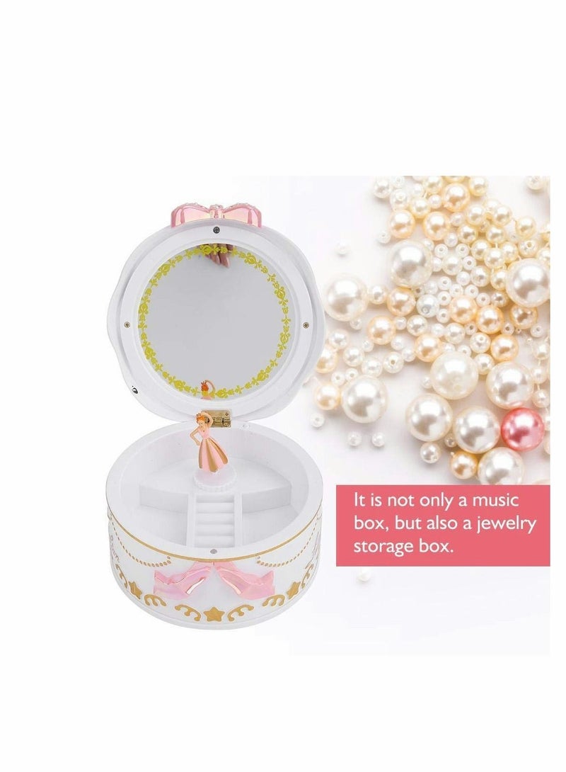 Music Box, Girls Mini Music Box Rotary Ballerina Girl Jewelry Storage Box for Kids Children(white)