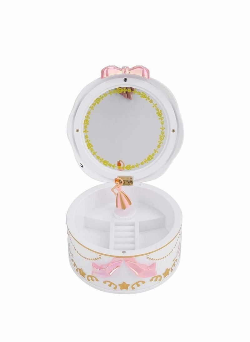 Music Box, Girls Mini Music Box Rotary Ballerina Girl Jewelry Storage Box for Kids Children(white)