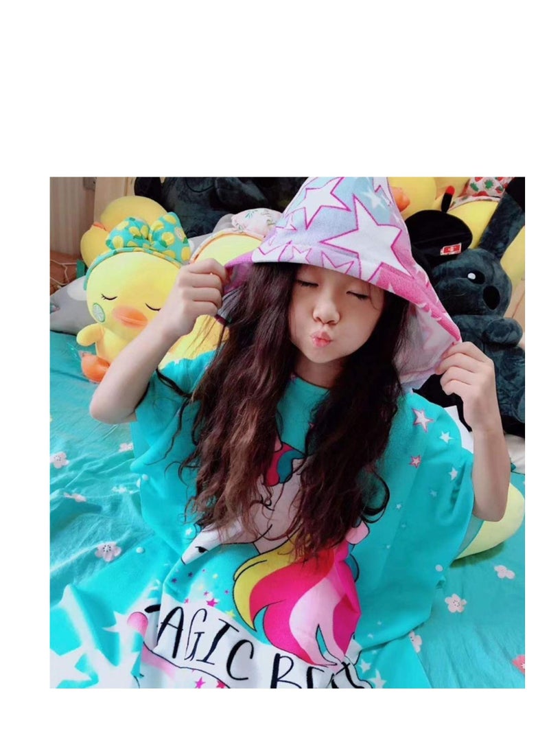 Beach Poncho Larger Hooded Beach Towel, Beach Accessories Essentials, Surf Poncho Changing Towel Robe, Kids Microfiber Bath Towel Cover-up Super Soft Plush, with Hood for Kids for Girls