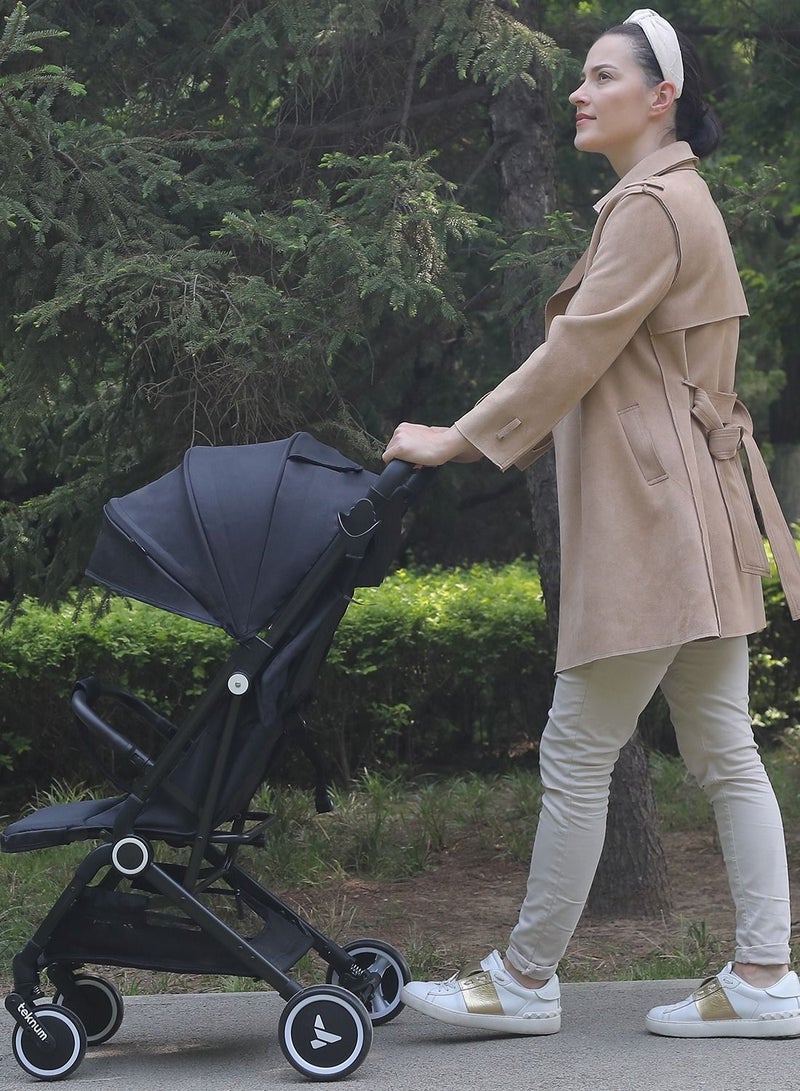 Travel Cabin Stroller with Extra Wide Canopy, Reclining Seat, Breathable Fabric - Black, 0m+ - 22kg