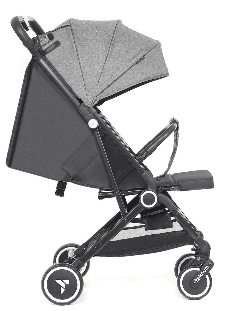 Travel Cabin Stroller With Single Hand One - Sec Fold, Cabin Approved, Extra Wide Canopy And Wide Seat Base - Grey