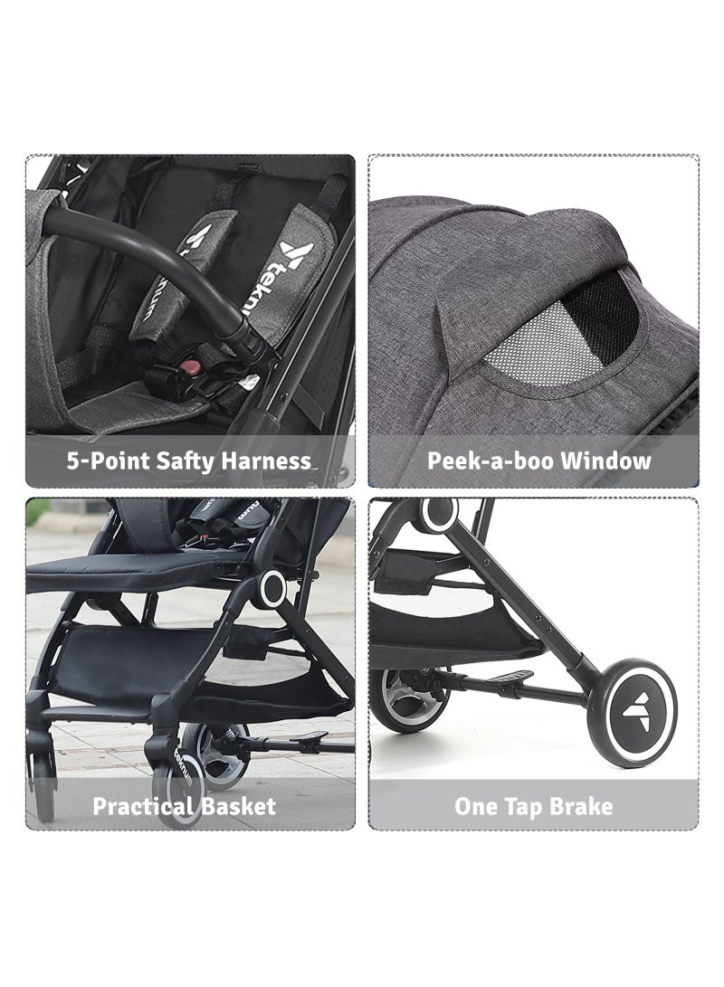 Travel Cabin Stroller With Single Hand One - Sec Fold, Cabin Approved, Extra Wide Canopy And Wide Seat Base - Grey