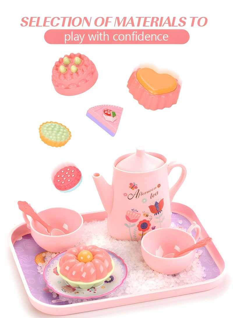 Tea Set for Little Girls, Princess Tea Time Toys Playset- Teapot Dishes Dessert & Carrying Case, Kitchen Pretend Play Tea Party Set,Kids Kitchen Pretend Play