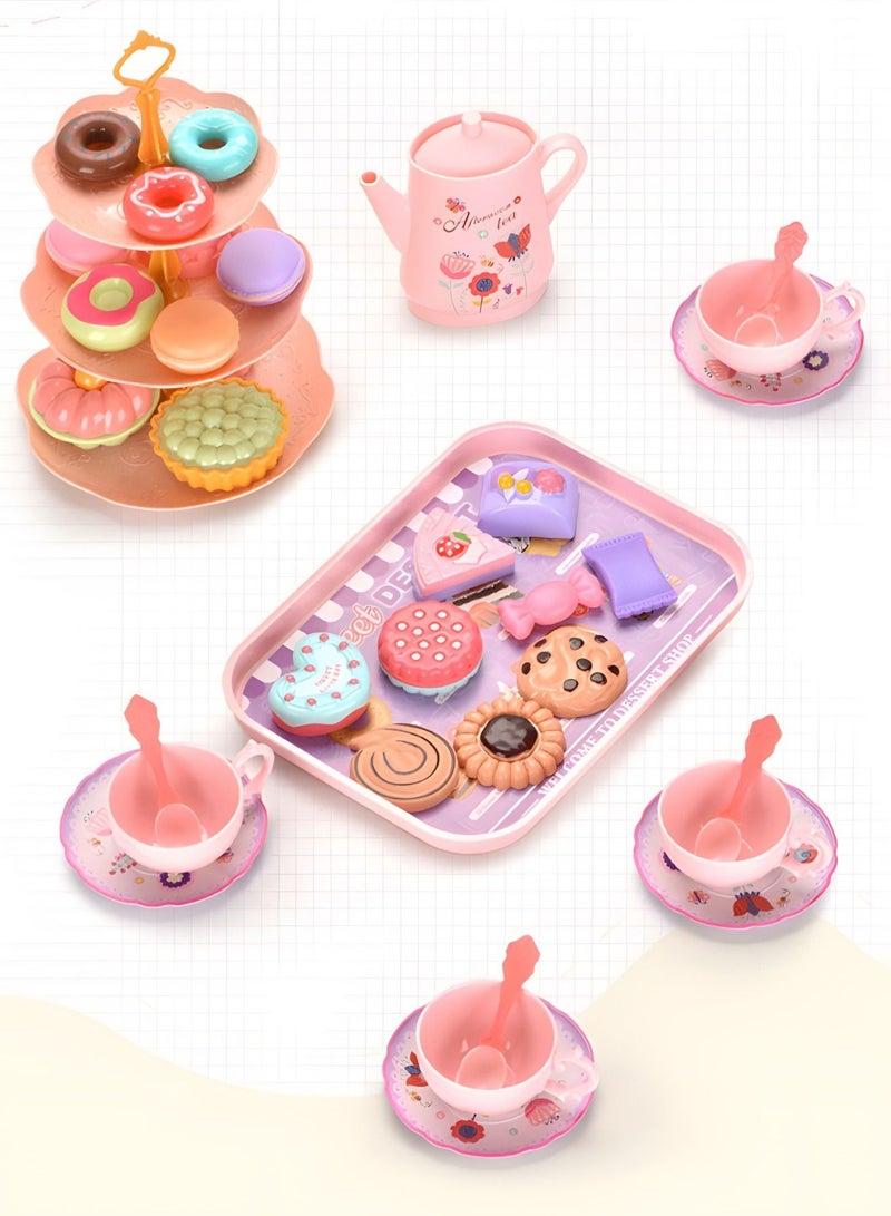 Tea Set for Little Girls, Princess Tea Time Toys Playset- Teapot Dishes Dessert & Carrying Case, Kitchen Pretend Play Tea Party Set,Kids Kitchen Pretend Play