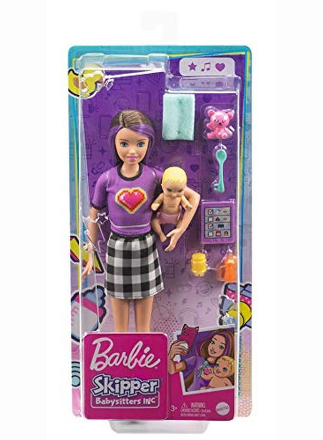 Skipper Babysitters Inc. Doll & Accessories Set With 9In Brunette Skipper Doll Baby Doll & 4 Storytelling Pieces For 3 To 7 Year Olds