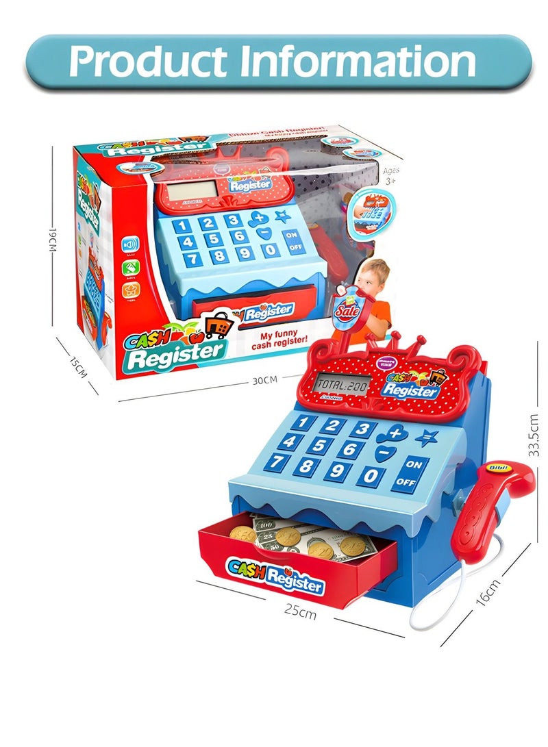 Pretend Play Calculator Cash Register Toy, Supermarket Shop Toys Cashier Registers with Scanner,  Play Food, Credit Card,Develops Early Math Skills, Play Cash Register for Kids,STEM Toy,Role-play Toys