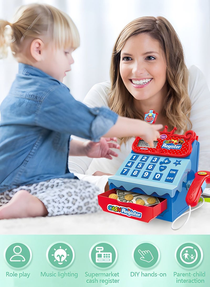 Pretend Play Calculator Cash Register Toy, Supermarket Shop Toys Cashier Registers with Scanner,  Play Food, Credit Card,Develops Early Math Skills, Play Cash Register for Kids,STEM Toy,Role-play Toys