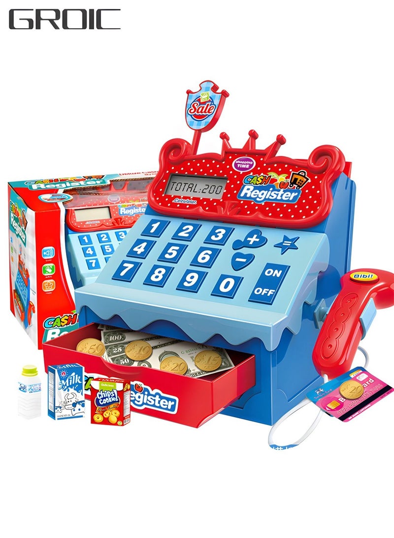 Pretend Play Calculator Cash Register Toy, Supermarket Shop Toys Cashier Registers with Scanner,  Play Food, Credit Card,Develops Early Math Skills, Play Cash Register for Kids,STEM Toy,Role-play Toys