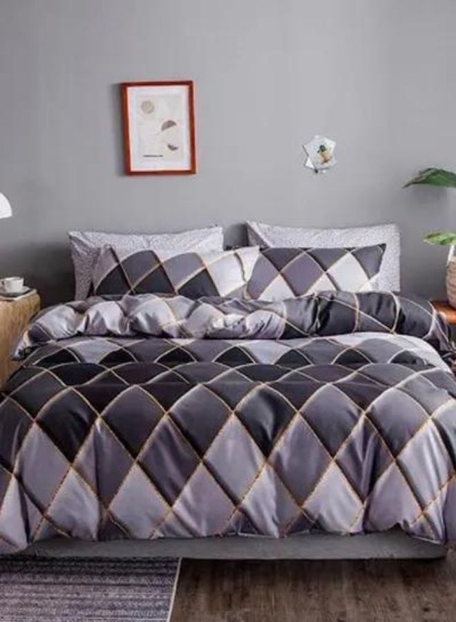 Diamond pattern duvet cover set in different sizes, black and gray bedding set.