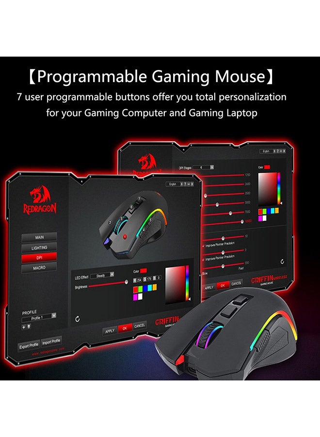 Redragon M602 Griffin RGB Gaming Mouse,RGB Spectrum Backlit Ergonomic Mouse With 7 Programmable Backlight Modes Up To 7200 DPI For Windows PC Gamers (Wireless)