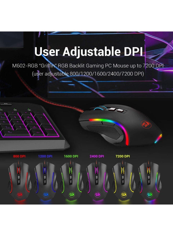 Redragon M602 NEMEANLION 3000 DPI USB Gaming Mouse for PC, 7 Buttons, 7 Color LED Backlighting