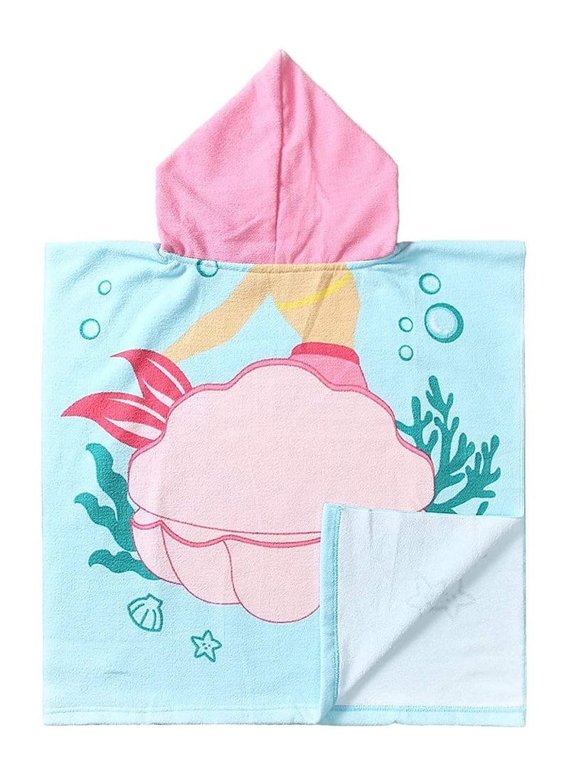 Hooded Bathrobe Kids Mermaid Beach Towel for Boys Girls Bath Wrap Toddler Pool Towel with Hood Super Soft Absorbent Microfiber Beach Towel