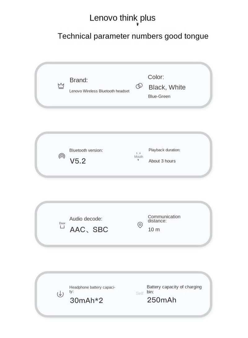 Lenovo XT93 Earphone Bluetooth 5.2 Long Standby 250mAh Battery Headphone HiFi Bass Stereo Sports Earbuds Dual HD Microphone Headset