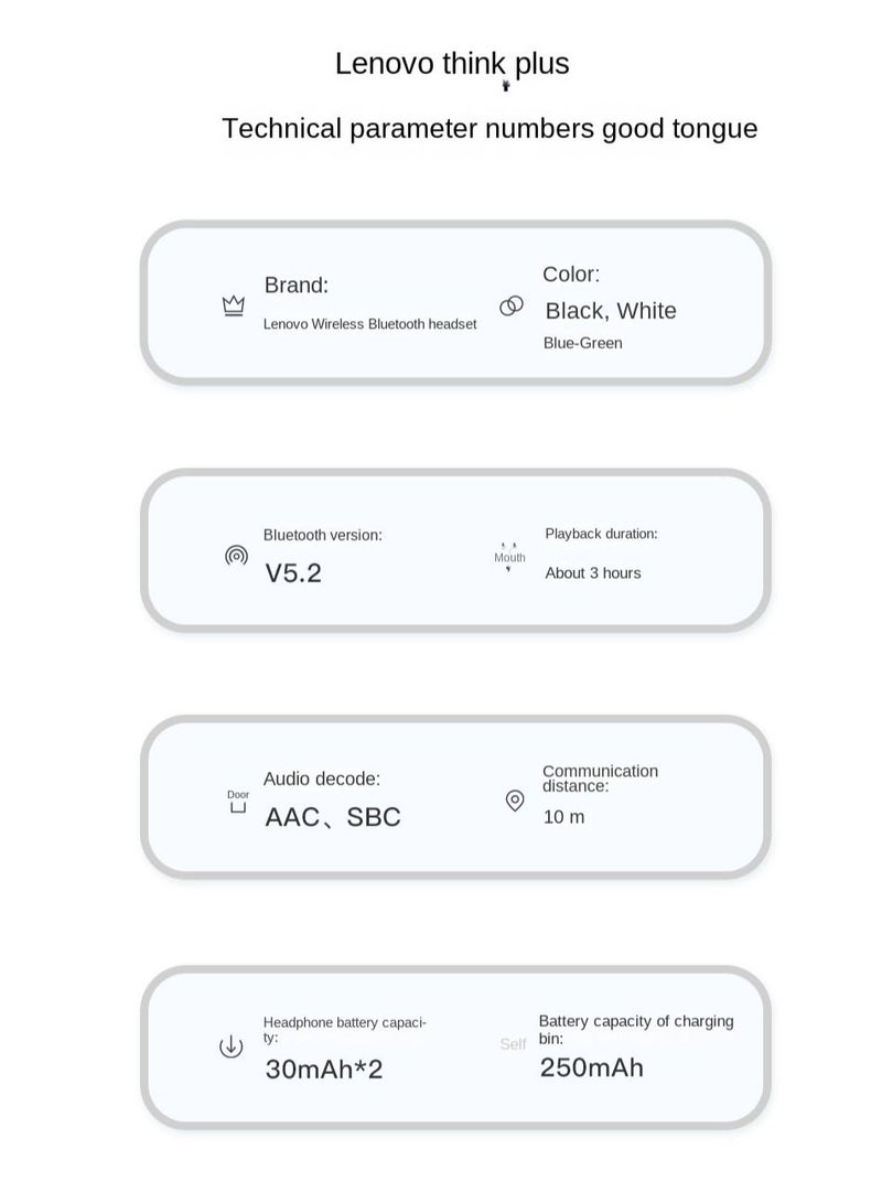 Lenovo XT93 Earphone Bluetooth 5.2 Long Standby 250mAh Battery Headphone HiFi Bass Stereo Sports Earbuds Dual HD Microphone Headset