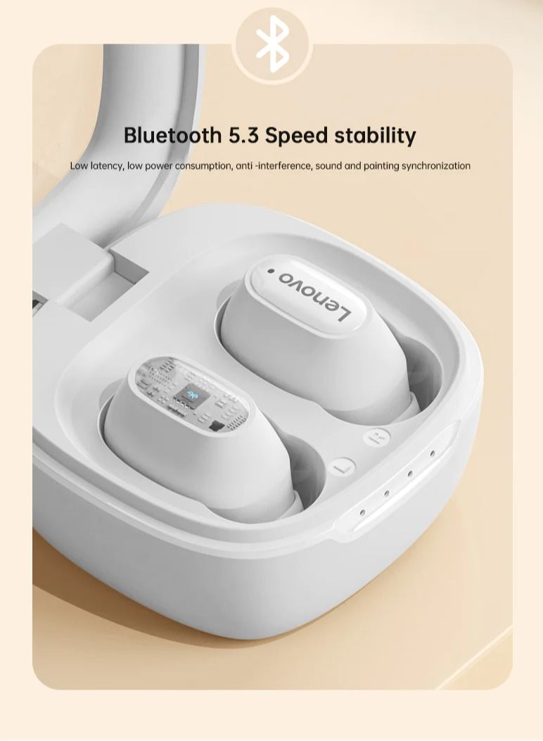 XT62 Bluetooth 5.3 Wireless Touch Lenovo Earbuds Low Latency HiFi Sports Headphones with Mic HD Call