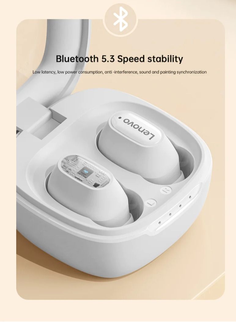 XT62 Bluetooth 5.3 Wireless Touch Lenovo Earbuds Low Latency HiFi Sports Headphones with Mic HD Call