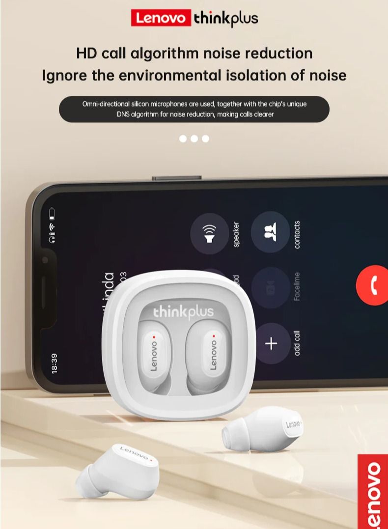 XT62 Bluetooth 5.3 Wireless Touch Lenovo Earbuds Low Latency HiFi Sports Headphones with Mic HD Call