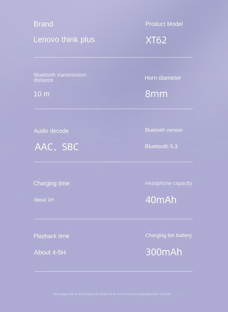 XT62 Bluetooth 5.3 Wireless Touch Lenovo Earbuds Low Latency HiFi Sports Headphones with Mic HD Call