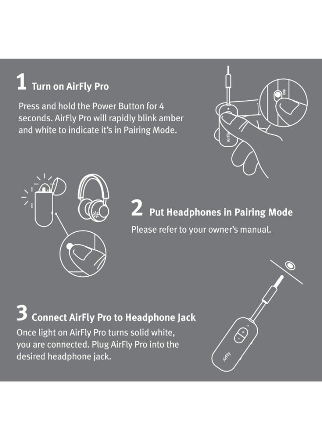 AirFly Pro Bluetooth Wireless Audio Transmitter/ Receiver for up to 2 AirPods /Wireless Headphones, Use with any 3.5 mm Audio Jack on Airplanes, Gym Equipment, TVs, iPad/Tablets and Auto - Black