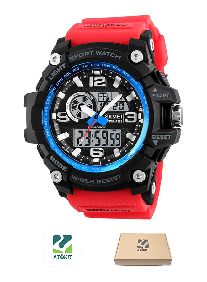 boys Outdoor Waterproof Electronic PU Leather Analog + Digital Watch 1283