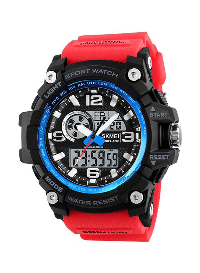 boys Outdoor Waterproof Electronic PU Leather Analog + Digital Watch 1283