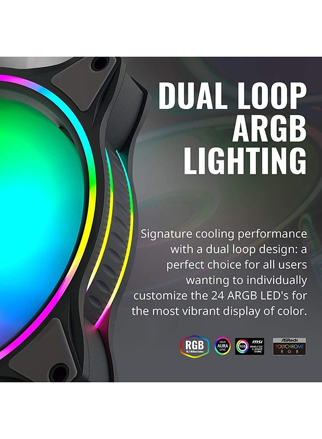 Master Fan MF120 Halo Black Duo-Ring ARGB Lighting, 24 Independently LEDs, 120mm PWM Static Pressure Fan, Absorbing Pads For Computer Case & Liquid Radiator Black, COOLER MASTER