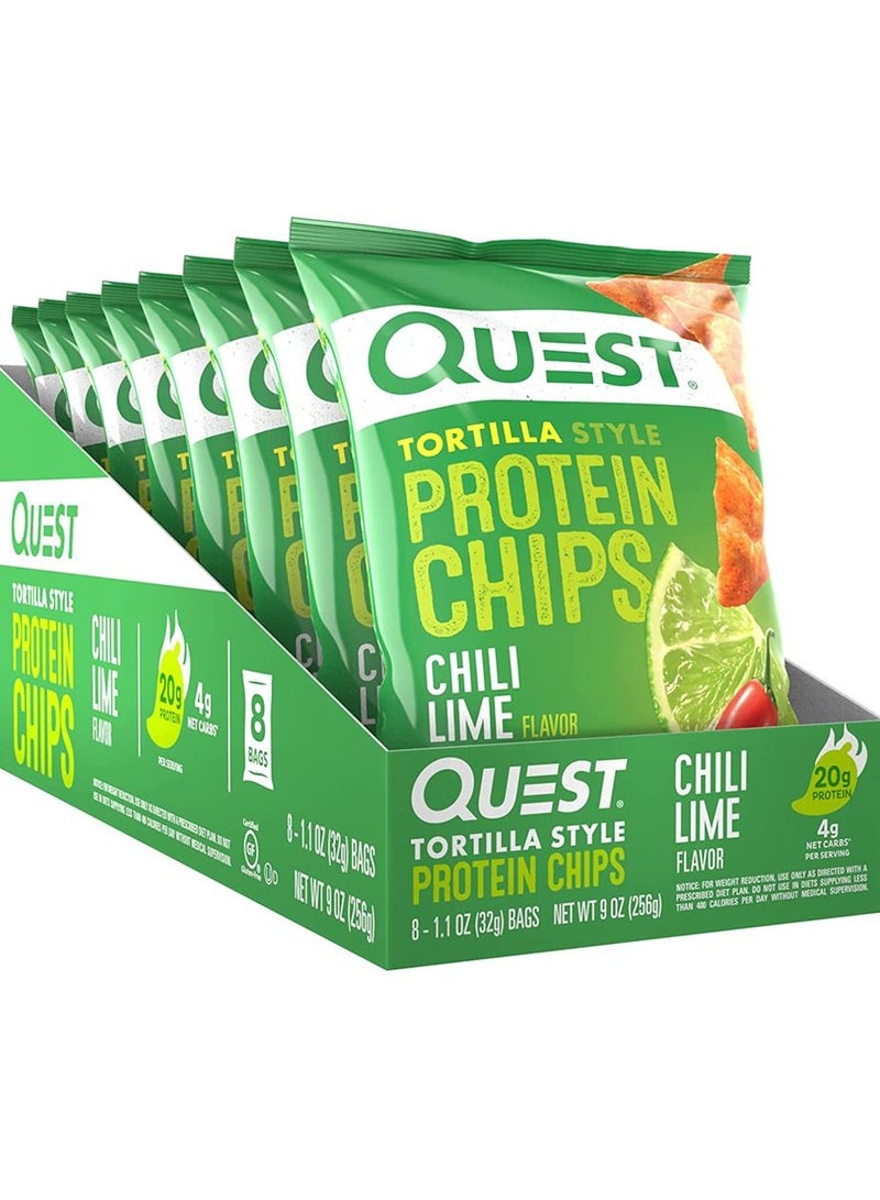 Tortilla Style Protein Chips, Quest, Chili Lime, 8 Bags